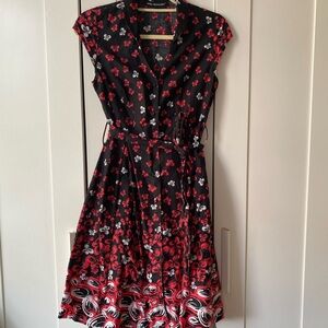 Mlle Gabrielle Black Vintage (1950’s) Dress Red and White Floral Design Small